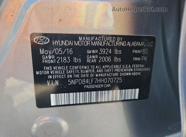 5NPD84LF7HH070725 2017 HYUNDAI ELANTRA Silver Вид підкапотного простору