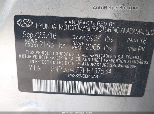 5NPD84LF7HH137534 2017 HYUNDAI ELANTRA Silver Widok komory silnika