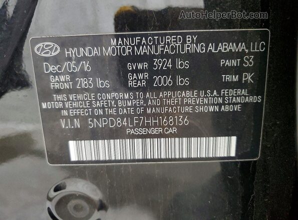 5NPD84LF7HH168136 2017 HYUNDAI ELANTRA Black Vista del compartimento del motor