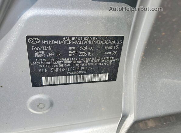5NPD84LF7HH191626 2017 HYUNDAI ELANTRA Silver Շարժիչի բաժամունքի տեսք