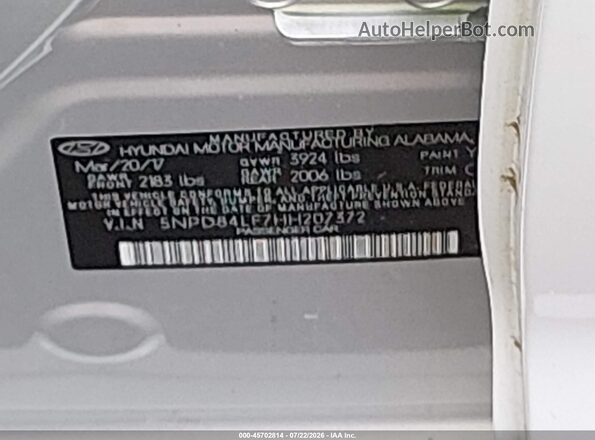 5NPD84LF7HH207372 2017 HYUNDAI ELANTRA Silver Vista del compartimento del motor