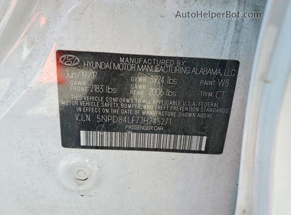 5NPD84LF7JH245271 2018 HYUNDAI ELANTRA White Widok naklejki z numerem VIN
