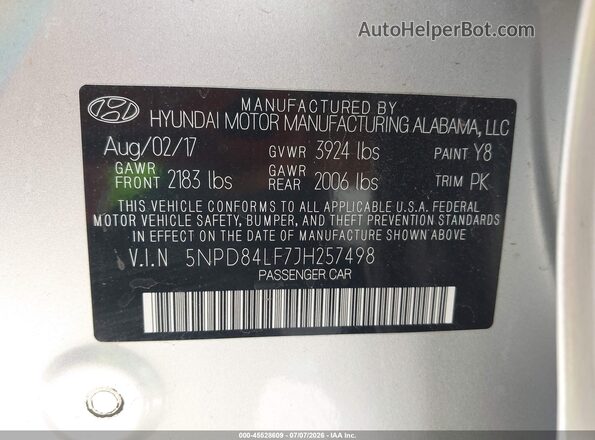 5NPD84LF7JH257498 2018 HYUNDAI ELANTRA Silver ძრავის განყოფილების ხედი