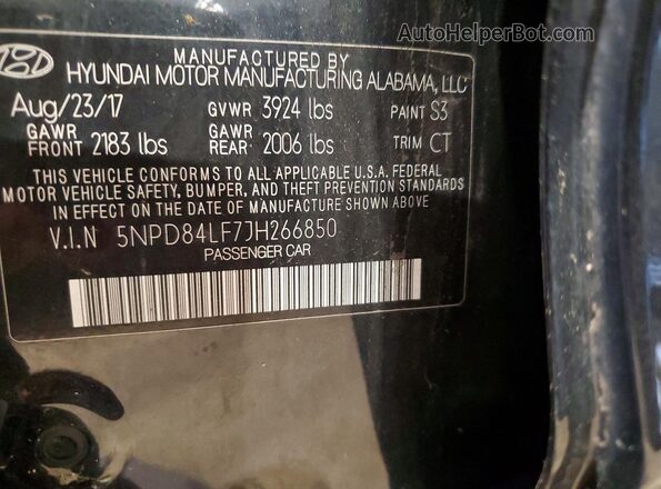 5NPD84LF7JH266850 2018 HYUNDAI ELANTRA Black Widok komory silnika