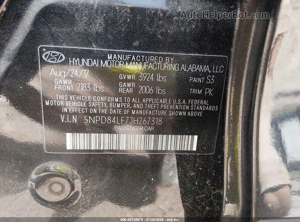 5NPD84LF7JH267318 2018 HYUNDAI ELANTRA Black Շարժիչի բաժամունքի տեսք