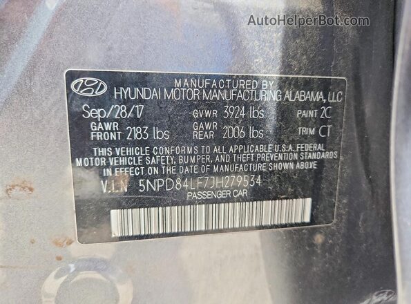 5NPD84LF7JH279534 2018 HYUNDAI ELANTRA Gray Vista del compartimento del motor