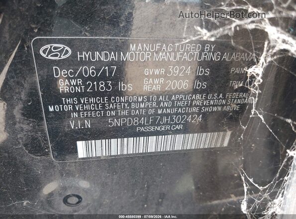 5NPD84LF7JH302424 2018 HYUNDAI ELANTRA Black ძრავის განყოფილების ხედი