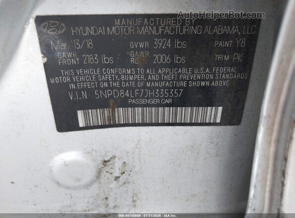 5NPD84LF7JH335357 2018 HYUNDAI ELANTRA Silver Widok komory silnika