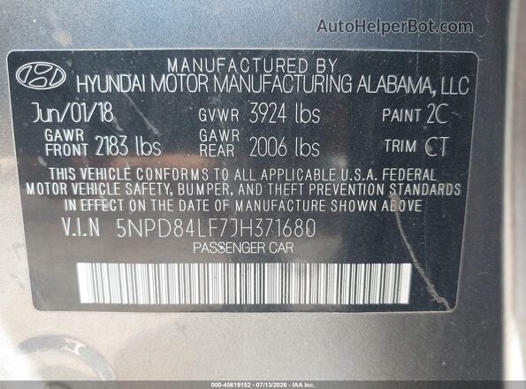5NPD84LF7JH371680 2018 HYUNDAI ELANTRA Gray Вид підкапотного простору