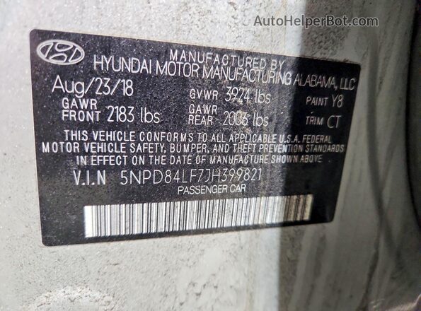 5NPD84LF7JH399821 2018 HYUNDAI ELANTRA Серебряный Вид наклейки с VIN-кодом
