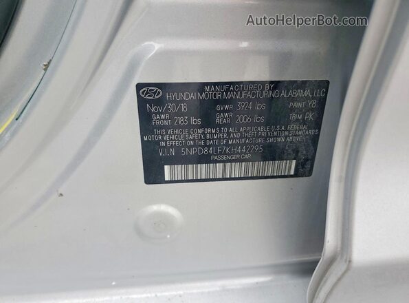 5NPD84LF7KH442295 2019 HYUNDAI ELANTRA Серебряный Вид подкапотного пространства
