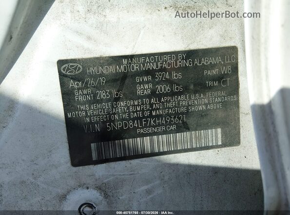 5NPD84LF7KH493621 2019 HYUNDAI ELANTRA White Widok komory silnika