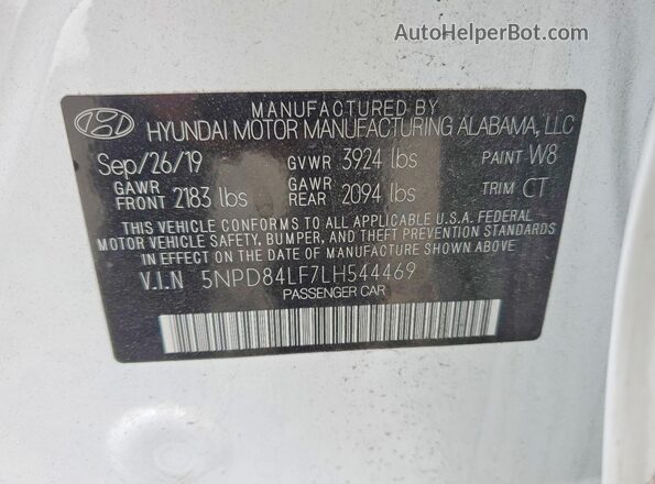 5NPD84LF7LH544469 2020 HYUNDAI ELANTRA White Widok naklejki z numerem VIN