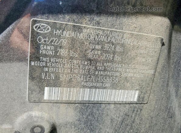 5NPD84LF7LH558338 2020 HYUNDAI ELANTRA Gray VIN კოდის სტიკერის ხედი