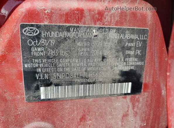 5NPD84LF7LH563829 2020 HYUNDAI ELANTRA Red Вид підкапотного простору