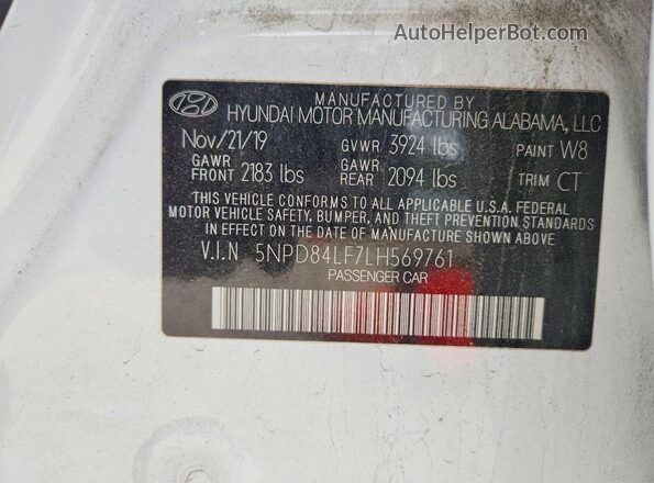 5NPD84LF7LH569761 2020 HYUNDAI ELANTRA White Вид підкапотного простору