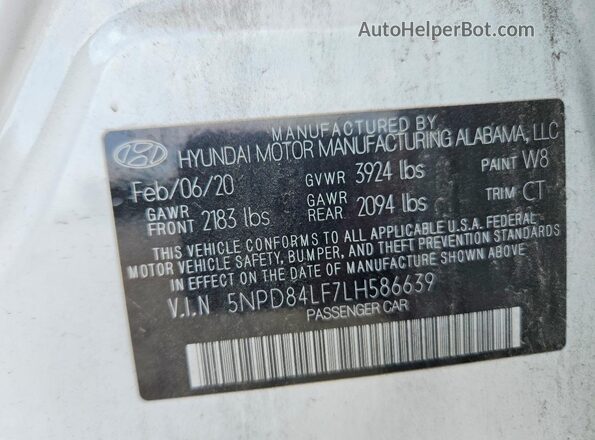 5NPD84LF7LH586639 2020 HYUNDAI ELANTRA White Engine compartment view