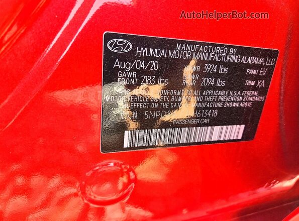 5NPD84LF7LH613418 2020 HYUNDAI ELANTRA Red Widok komory silnika