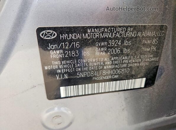 5NPD84LF8HH006810 2017 HYUNDAI ELANTRA Silver Vista de la etiqueta del VIN