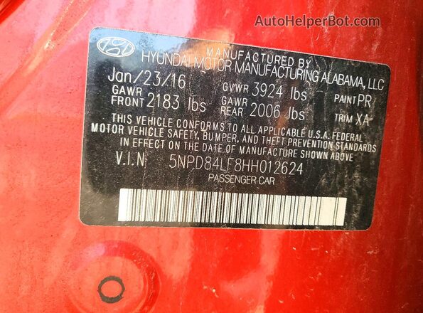 5NPD84LF8HH012624 2017 HYUNDAI ELANTRA Red Вид підкапотного простору