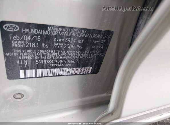 5NPD84LF8HH019671 2017 HYUNDAI ELANTRA Beige Vista del compartimento del motor