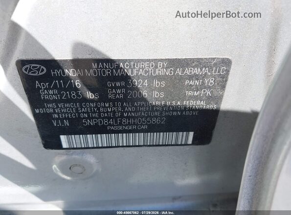 5NPD84LF8HH055862 2017 HYUNDAI ELANTRA Silver Engine compartment view