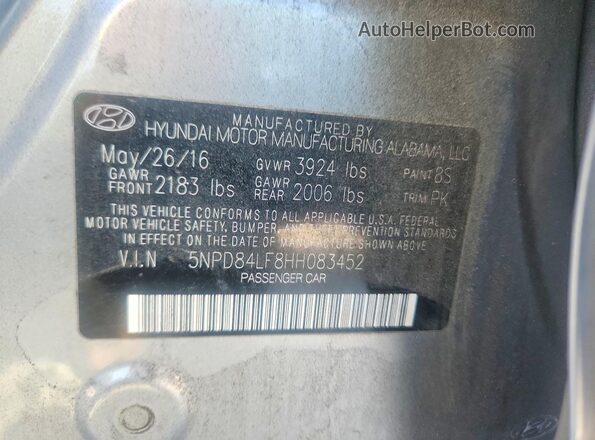 5NPD84LF8HH083452 2017 HYUNDAI ELANTRA Серый Вид подкапотного пространства