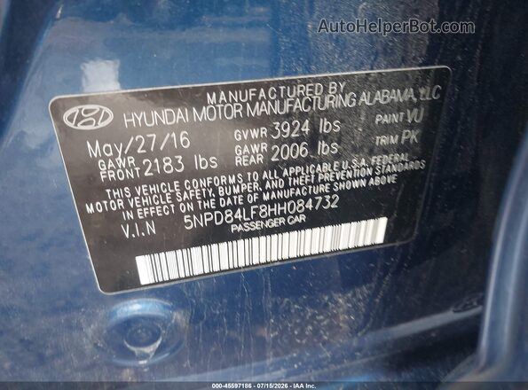 5NPD84LF8HH084732 2017 HYUNDAI ELANTRA Синий Вид подкапотного пространства
