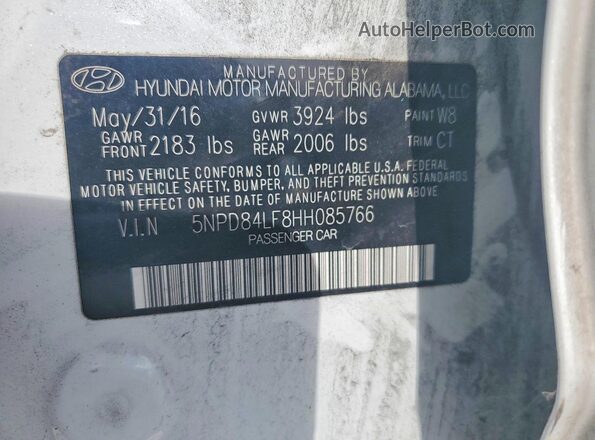 5NPD84LF8HH085766 2017 HYUNDAI ELANTRA White Widok komory silnika