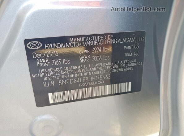 5NPD84LF8HH175662 2017 HYUNDAI ELANTRA Silver ძრავის განყოფილების ხედი