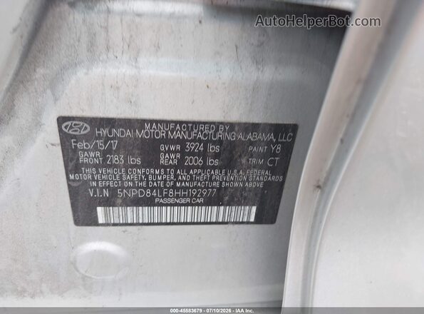 5NPD84LF8HH192977 2017 HYUNDAI ELANTRA Silver Շարժիչի բաժամունքի տեսք