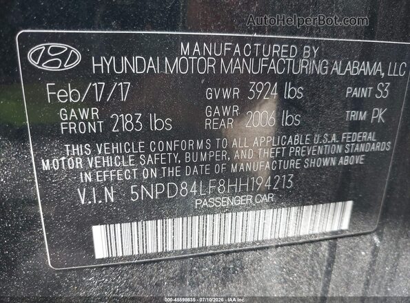 5NPD84LF8HH194213 2017 HYUNDAI ELANTRA Black Вид підкапотного простору