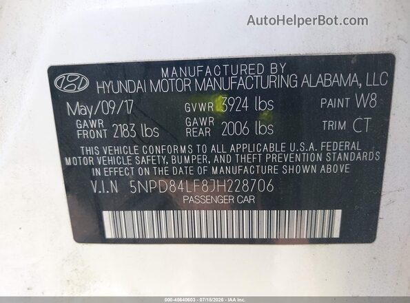 5NPD84LF8JH228706 2018 HYUNDAI ELANTRA White Widok komory silnika