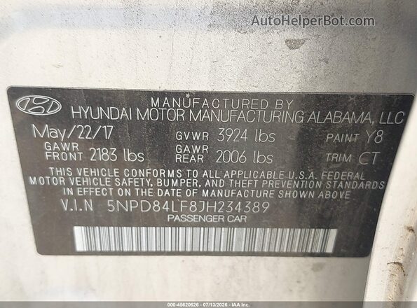 5NPD84LF8JH234389 2018 HYUNDAI ELANTRA Silver Vista del compartimento del motor