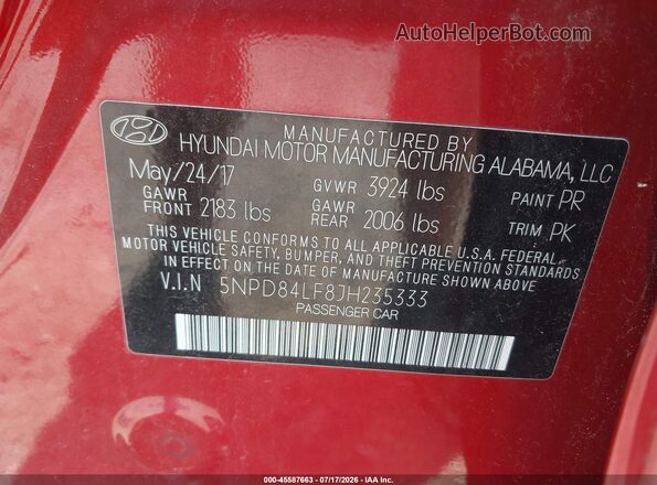 5NPD84LF8JH235333 2018 HYUNDAI ELANTRA Red Вид підкапотного простору