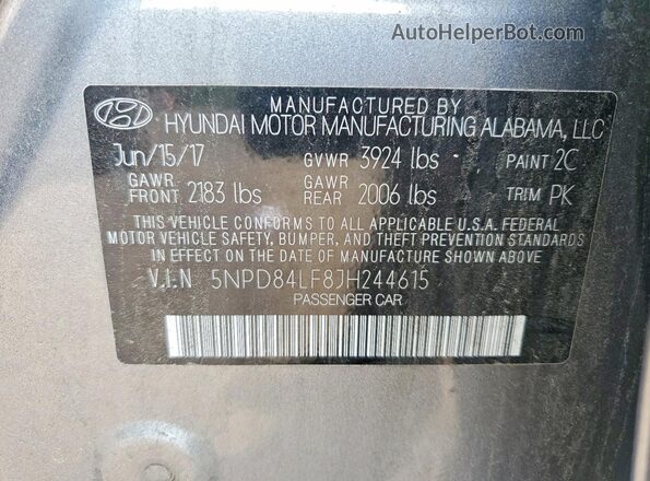 5NPD84LF8JH244615 2018 HYUNDAI ELANTRA Серый Вид подкапотного пространства