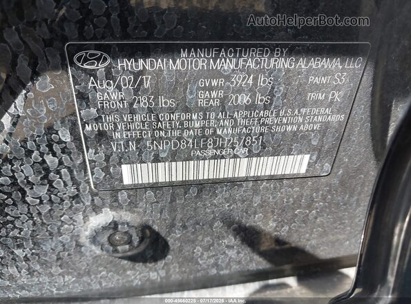 5NPD84LF8JH257851 2018 HYUNDAI ELANTRA Black Widok komory silnika