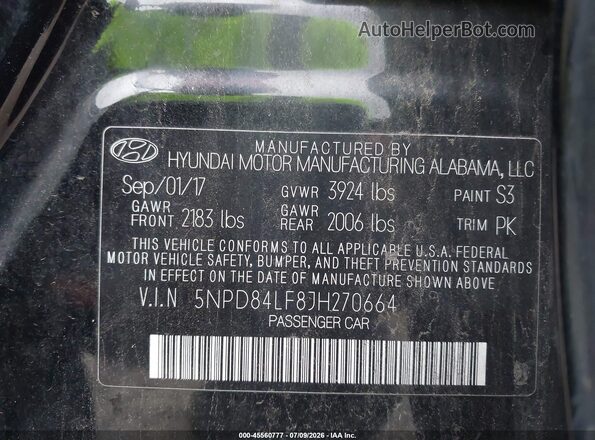 5NPD84LF8JH270664 2018 HYUNDAI ELANTRA Black Vista del compartimento del motor