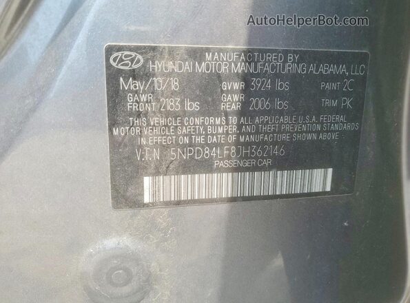 5NPD84LF8JH362146 2018 HYUNDAI ELANTRA Gray ძრავის განყოფილების ხედი