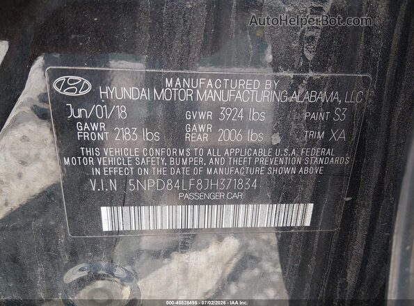 5NPD84LF8JH371834 2018 HYUNDAI ELANTRA Black Շարժիչի բաժամունքի տեսք