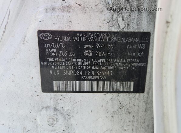 5NPD84LF8JH375740 2018 HYUNDAI ELANTRA White Vista del compartimento del motor