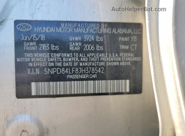 5NPD84LF8JH378542 2018 HYUNDAI ELANTRA Silver Vista del compartimento del motor