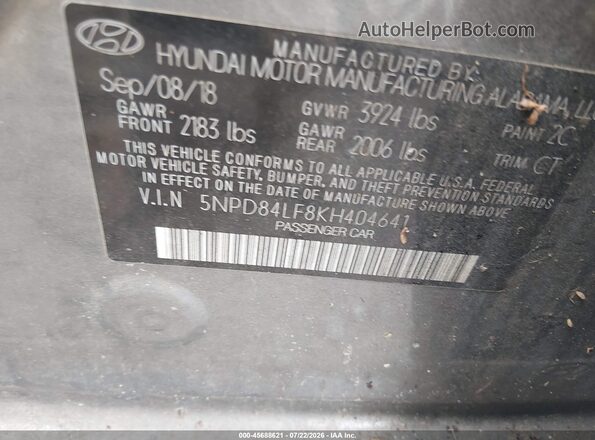 5NPD84LF8KH404641 2019 HYUNDAI ELANTRA Gray Vista del compartimento del motor