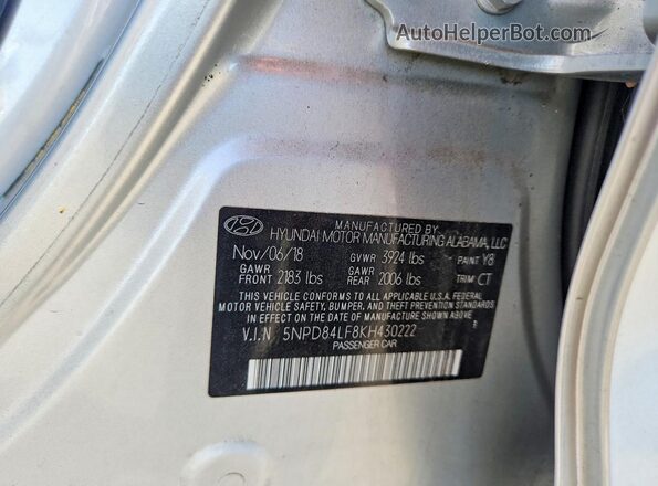 5NPD84LF8KH430222 2019 HYUNDAI ELANTRA Silver Вид підкапотного простору