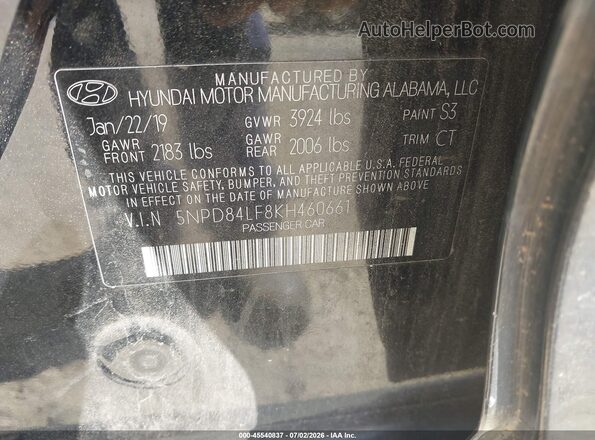 5NPD84LF8KH460661 2019 HYUNDAI ELANTRA Black Widok komory silnika