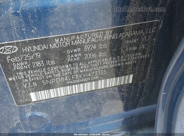 5NPD84LF8KH473135 2019 HYUNDAI ELANTRA Blue Widok komory silnika