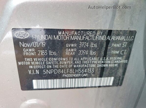 5NPD84LF8LH564133 2020 HYUNDAI ELANTRA Silver Widok komory silnika