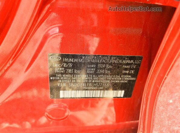 5NPD84LF8LH577366 2020 HYUNDAI ELANTRA Красный Вид наклейки с VIN-кодом