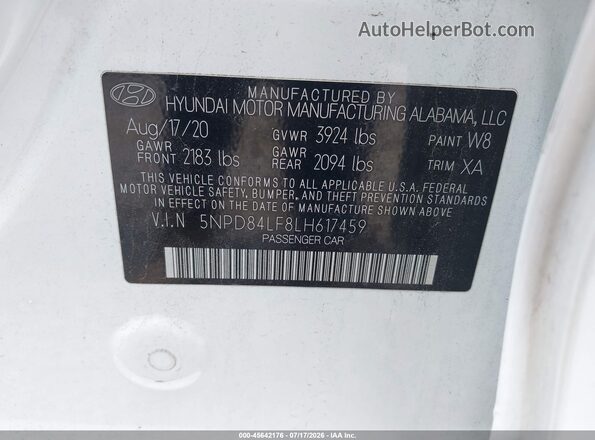 5NPD84LF8LH617459 2020 HYUNDAI ELANTRA White Engine compartment view
