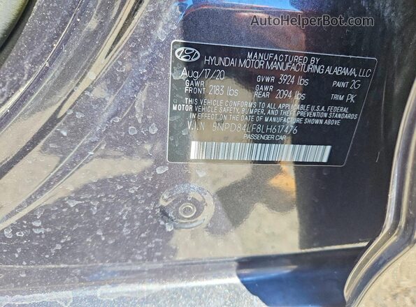 5NPD84LF8LH617476 2020 HYUNDAI ELANTRA Серый Вид наклейки с VIN-кодом